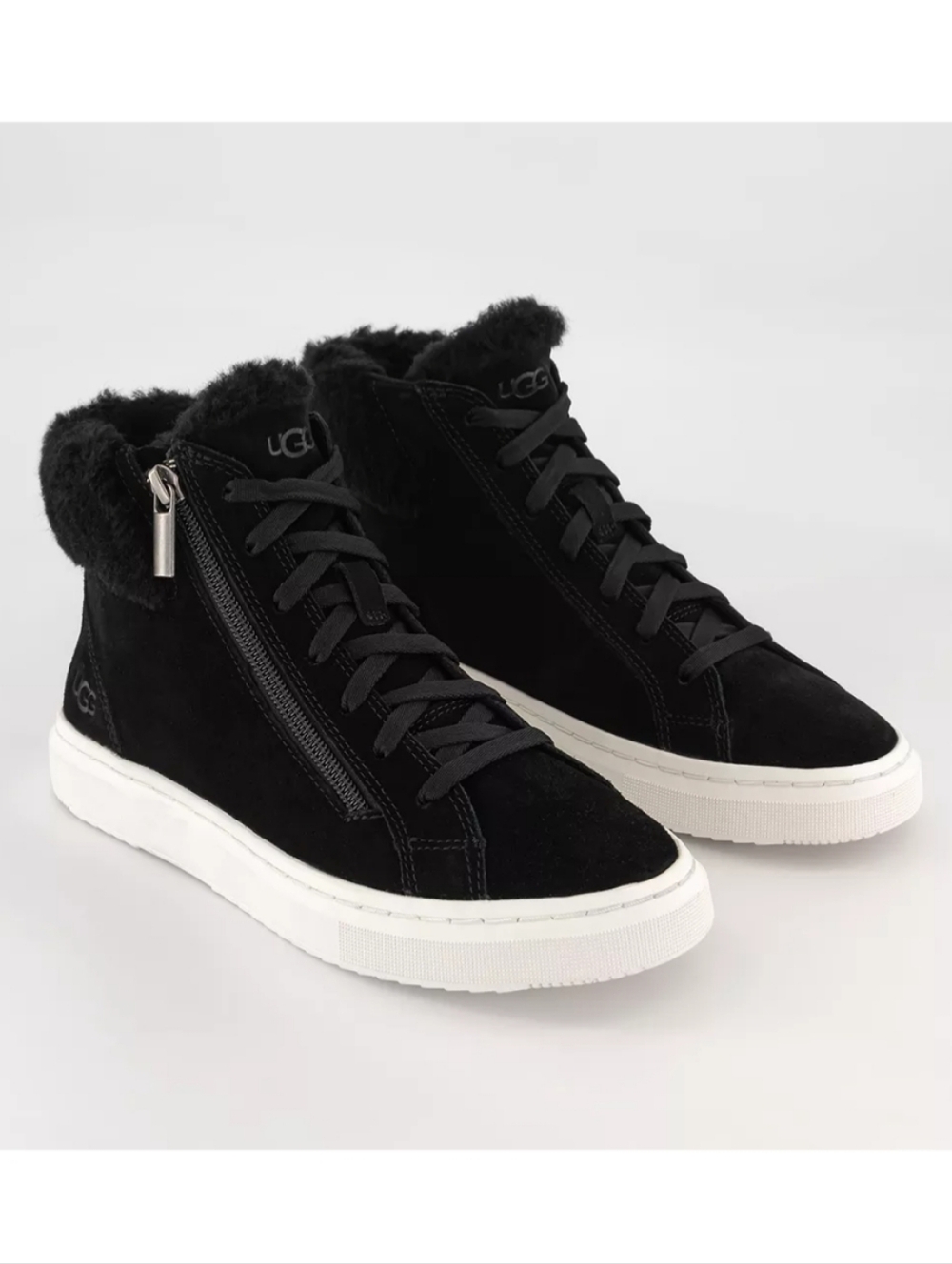 UGG Alameda Mid Zip Suede Fur Sneakers Black Size 11 NWOB